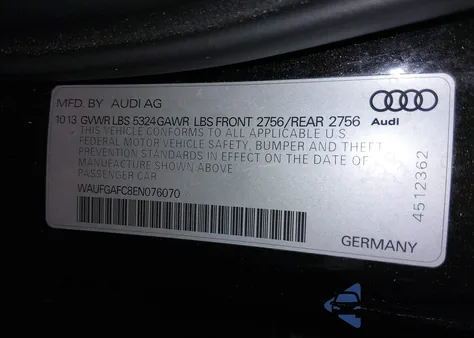 2014 Audi A6 3.0T Premium Plus from USA, damaged, VIN WAUFGAFC8EN076070